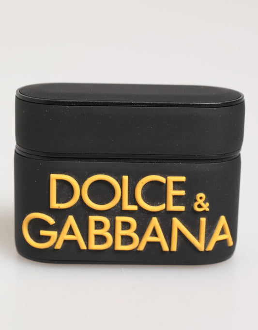 Funda para AirPods Dolce & Gabbana negra y amarilla de caucho con logotipo en relieve