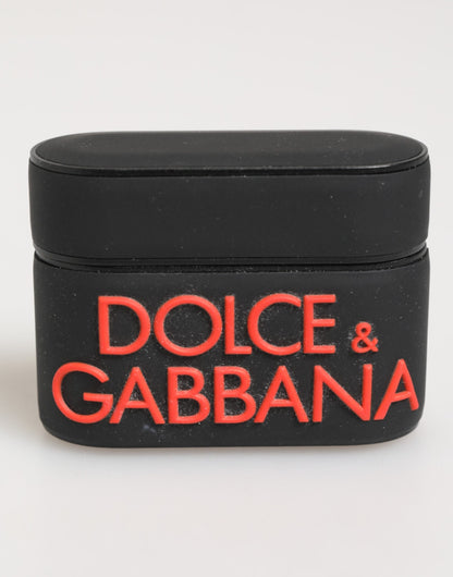Funda para Airpods Dolce & Gabbana negra, naranja, de goma con logo grabado en relieve
