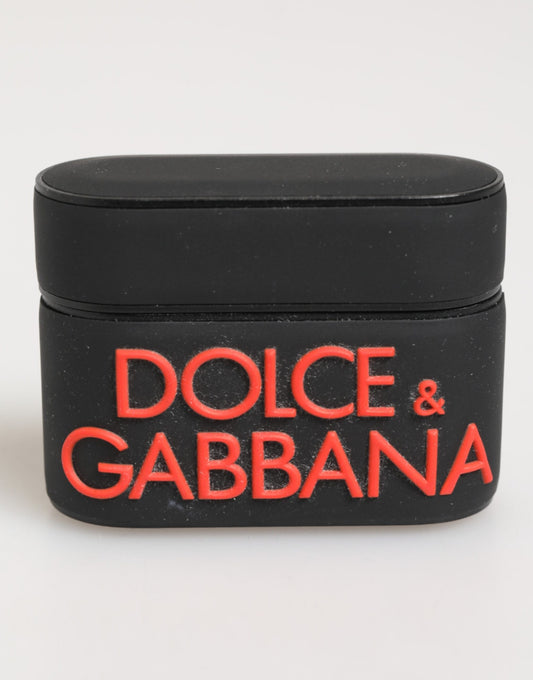 Funda para Airpods Dolce & Gabbana negra, naranja, de goma con logo grabado en relieve