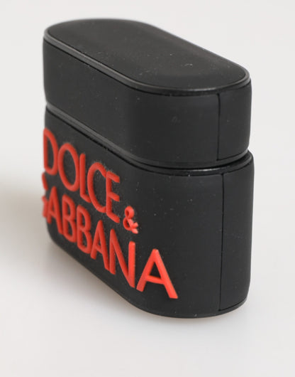 Funda para Airpods Dolce & Gabbana negra, naranja, de goma con logo grabado en relieve