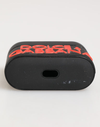 Funda para Airpods Dolce & Gabbana negra, naranja, de goma con logo grabado en relieve