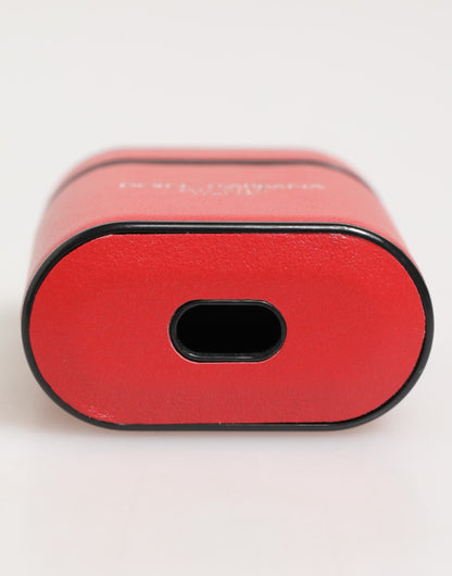 Estuche para Airpods Dolce & Gabbana de cuero de becerro rojo y blanco con logotipo flip