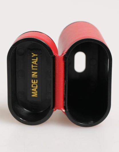 Estuche para Airpods Dolce & Gabbana de cuero de becerro rojo y blanco con logotipo flip