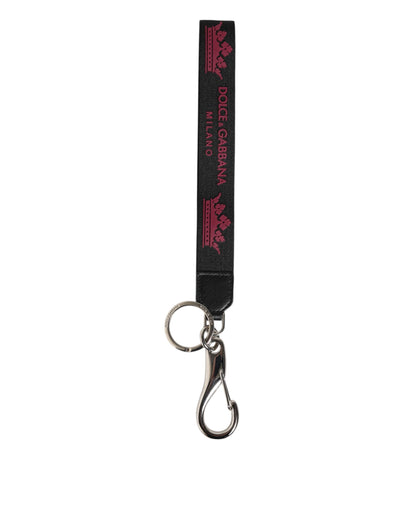 Llavero Dolce & Gabbana negro y burdeos de nailon con logo DG y corona