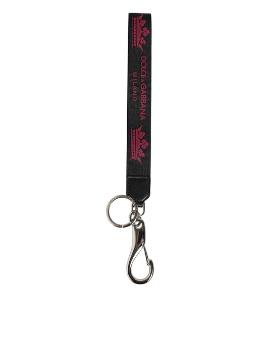 Llavero Dolce & Gabbana negro y burdeos de nailon con logo DG y corona