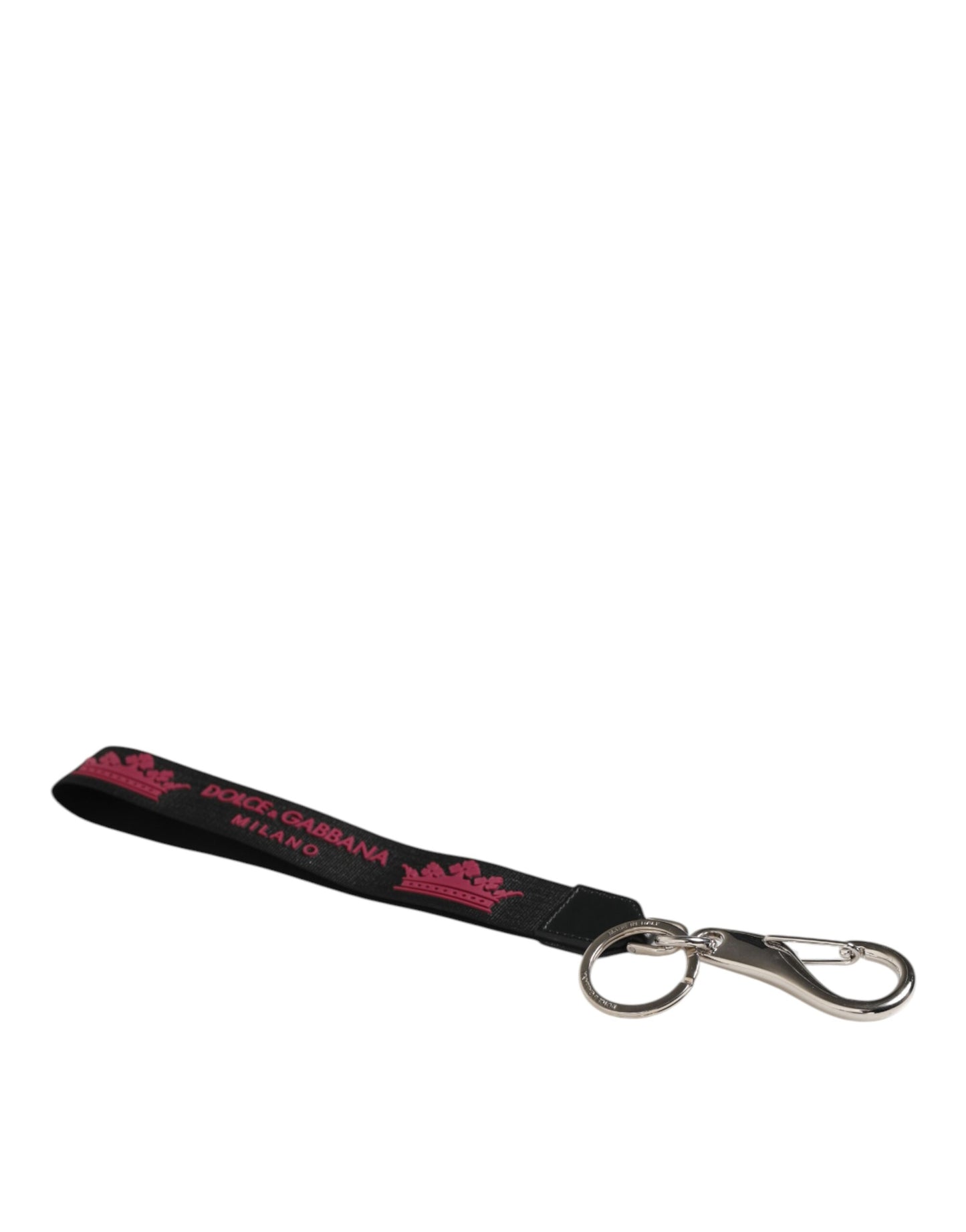 Llavero Dolce & Gabbana negro y burdeos de nailon con logo DG y corona