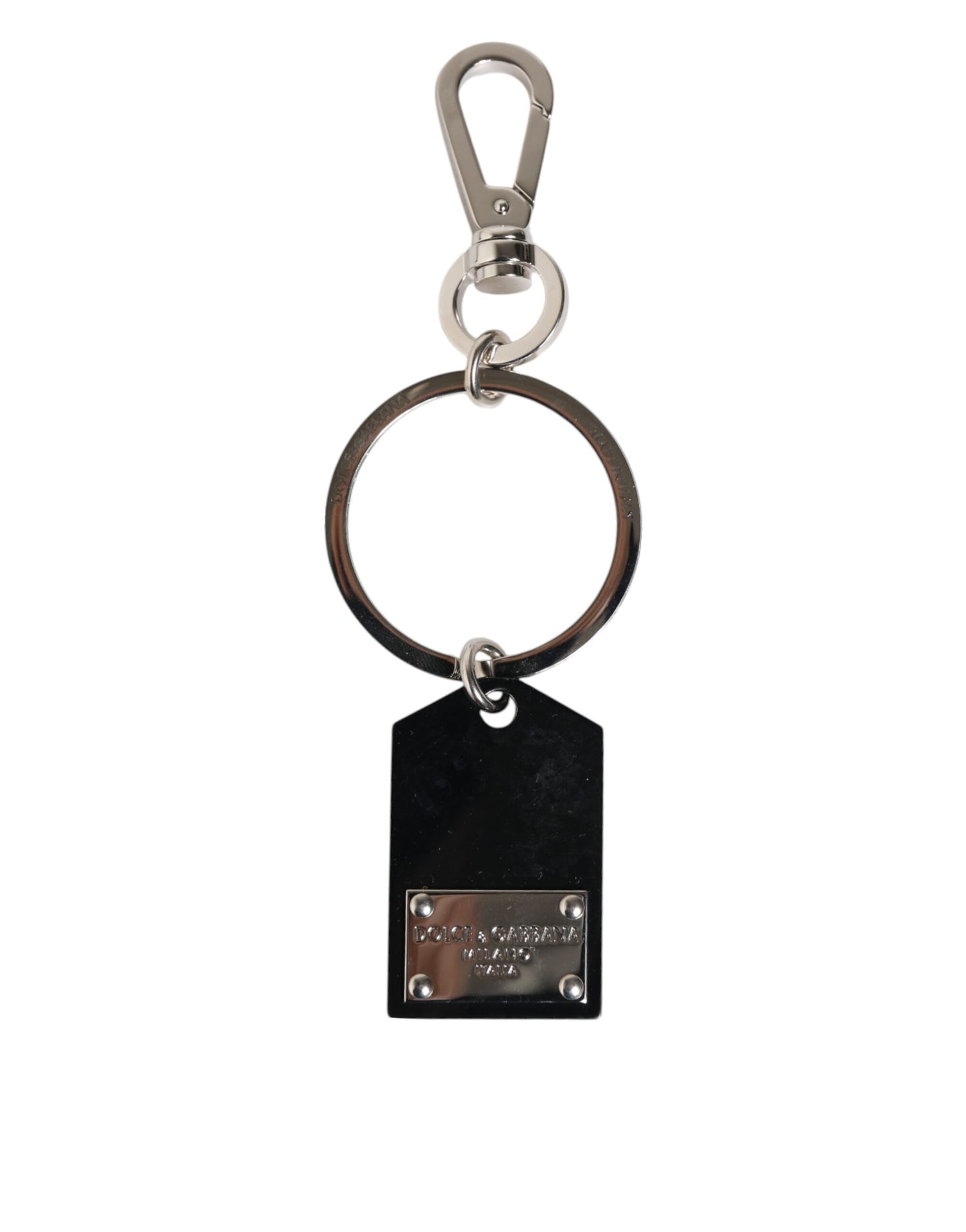 Llavero Dolce & Gabbana Negro Sintético Placa de Cristal Logotipo DG Placa Metálica