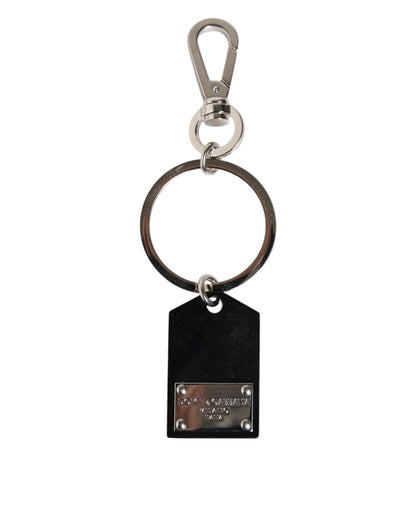 Llavero Dolce & Gabbana Negro Sintético Placa de Cristal Logotipo DG Placa Metálica