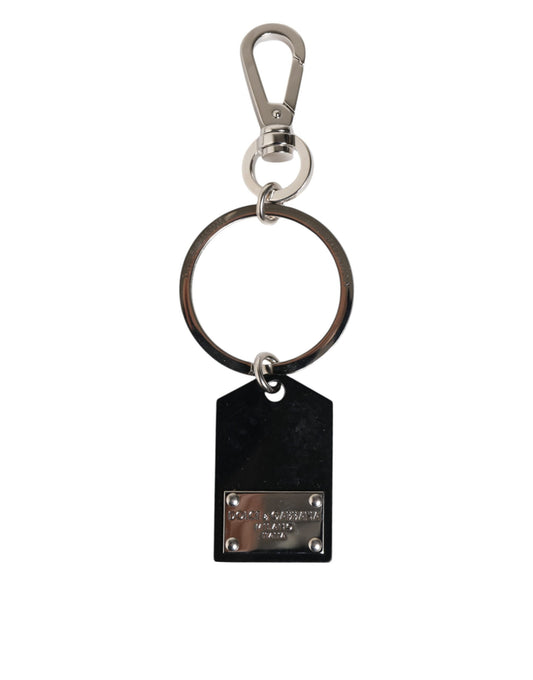 Llavero Dolce & Gabbana Negro Sintético Placa de Cristal Logotipo DG Placa Metálica