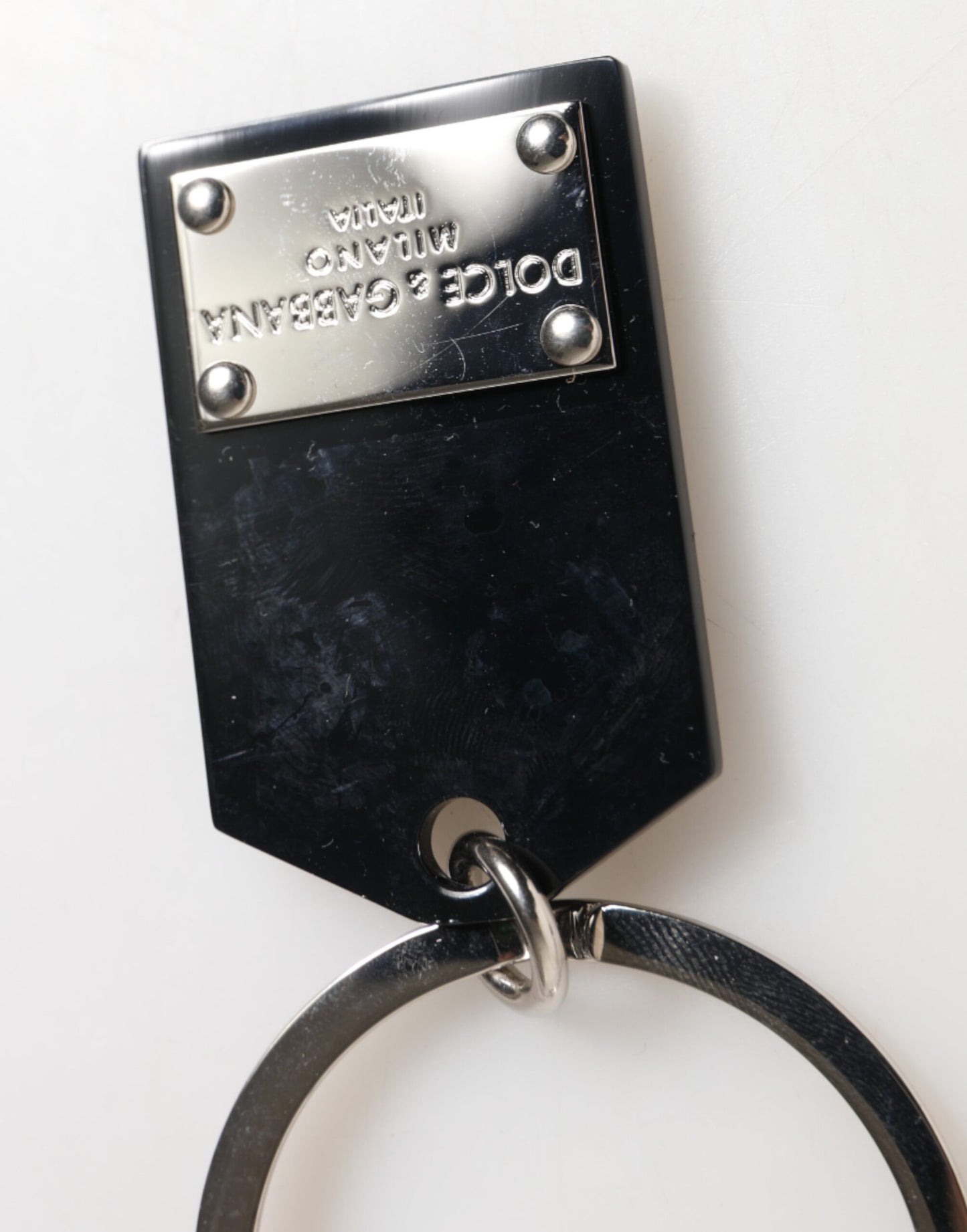 Llavero Dolce & Gabbana Negro Sintético Placa de Cristal Logotipo DG Placa Metálica