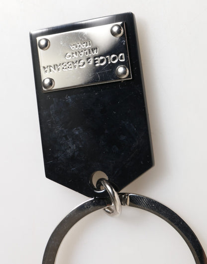 Llavero Dolce & Gabbana Negro Sintético Placa de Cristal Logotipo DG Placa Metálica