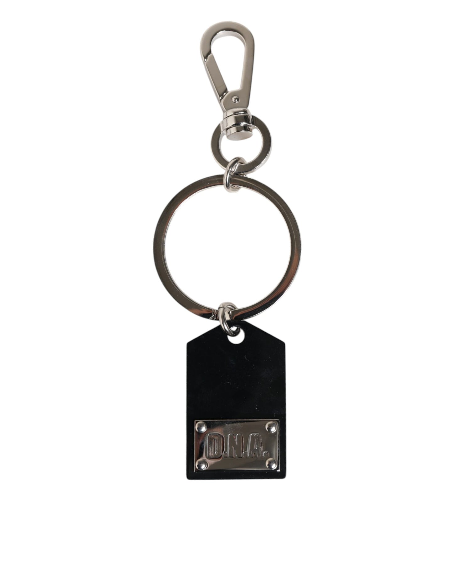 Llavero Dolce & Gabbana Negro Sintético Placa de Cristal Logotipo DG Placa Metálica