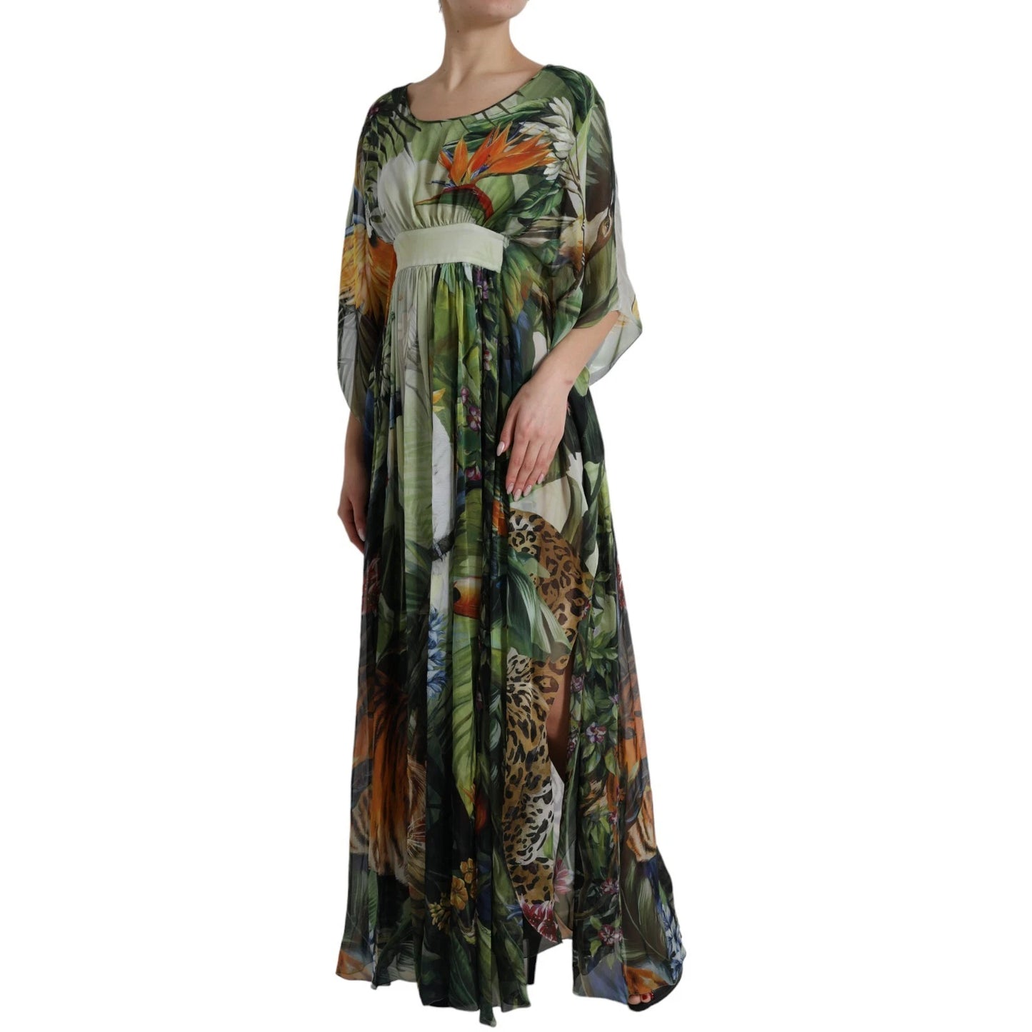 Vestido largo de seda multicolor con estampado Jungle para mujer de Dolce & Gabbana