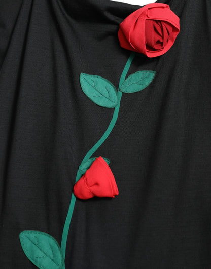 Vestido sin mangas Dolce & Gabbana de lana negra con aplicaciones de rosas