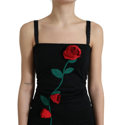 Vestido sin mangas Dolce & Gabbana de lana negra con aplicaciones de rosas