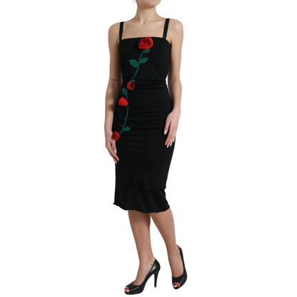 Vestido sin mangas Dolce & Gabbana de lana negra con aplicaciones de rosas