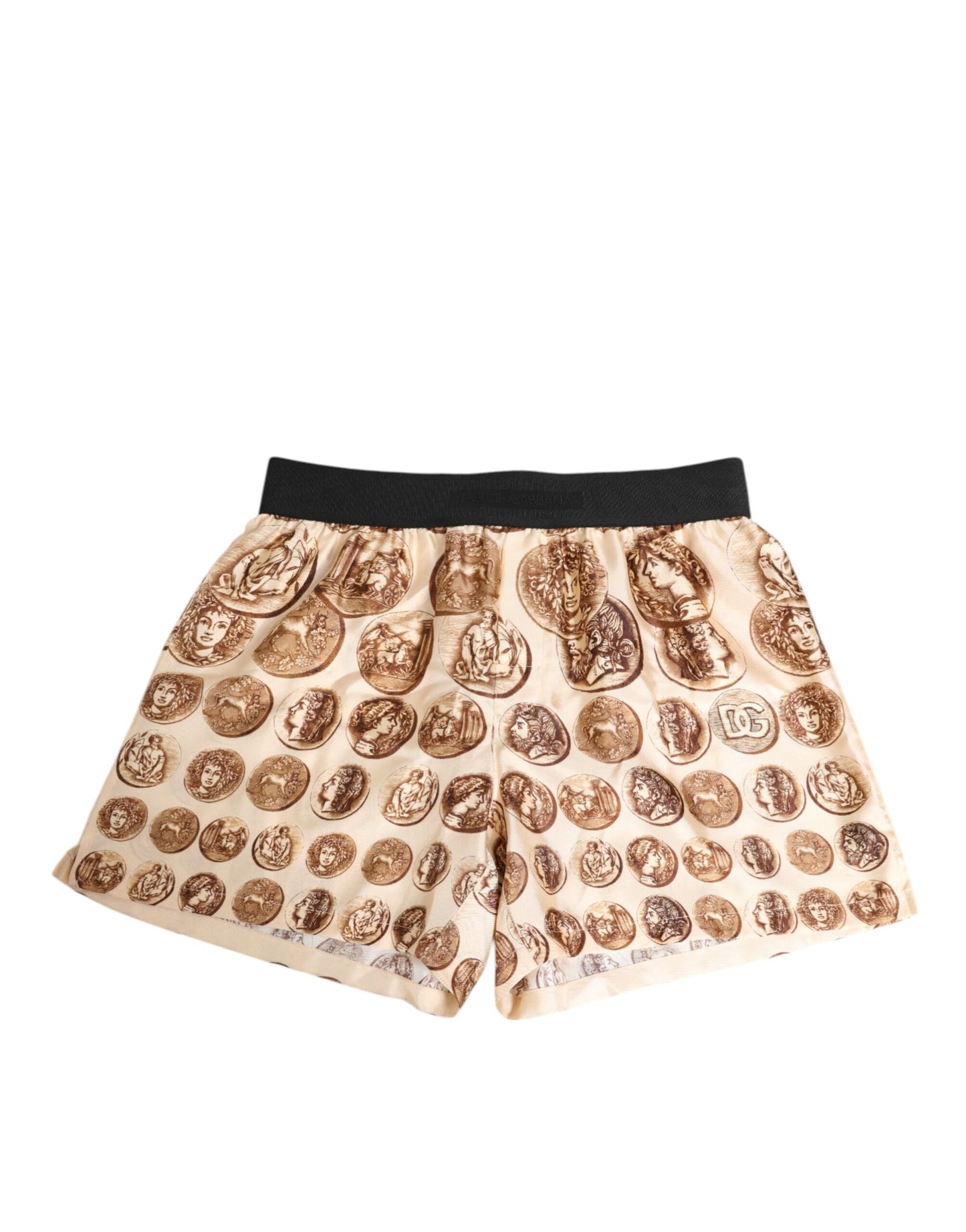 Dolce & Gabbana Bañador de seda con estampado de monedas antiguas marrones