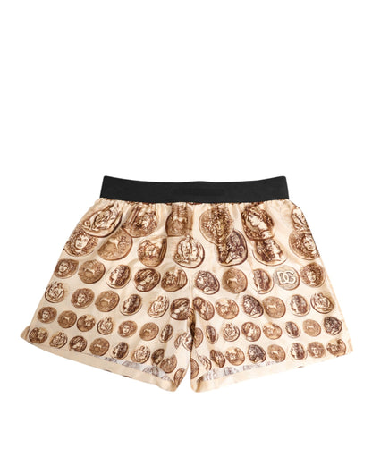 Dolce & Gabbana Bañador de seda con estampado de monedas antiguas marrones