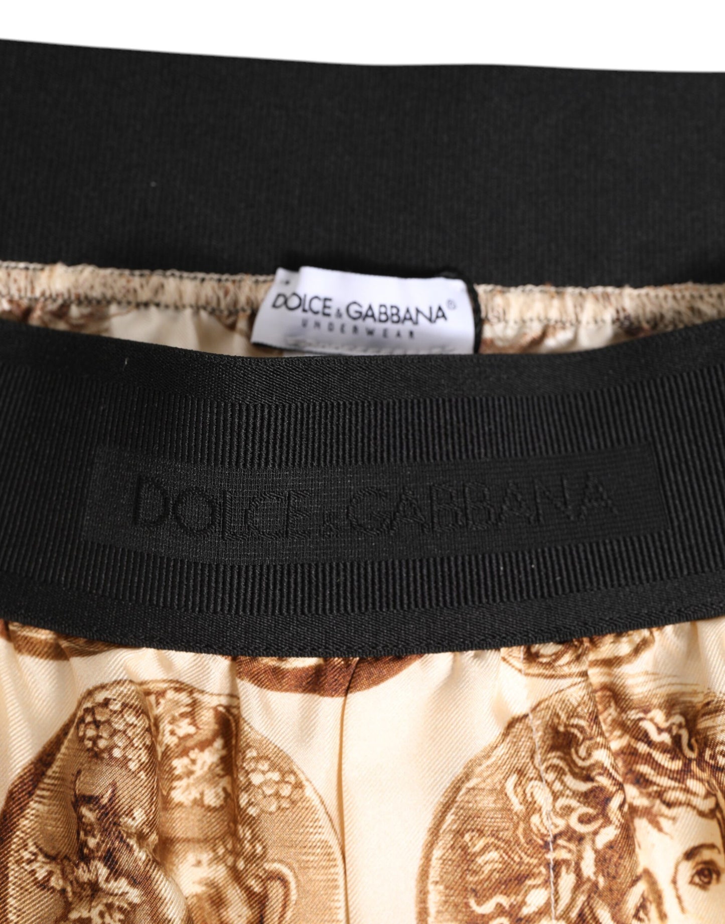 Dolce & Gabbana Bañador de seda con estampado de monedas antiguas marrones