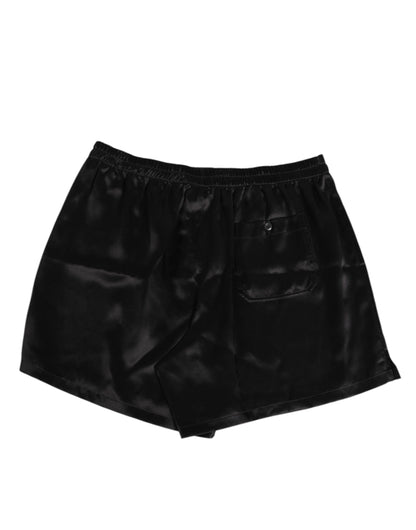 Dolce & Gabbana Boxer de Baño de Seda Satinada Elástica Negra para Hombre