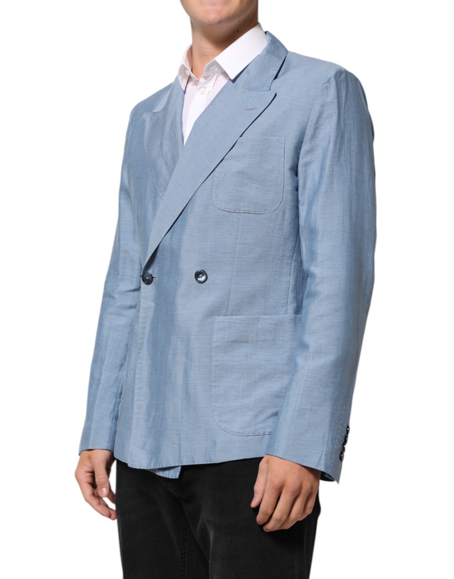 Blazer cruzado de lino para hombre Dolce & Gabbana azul claro