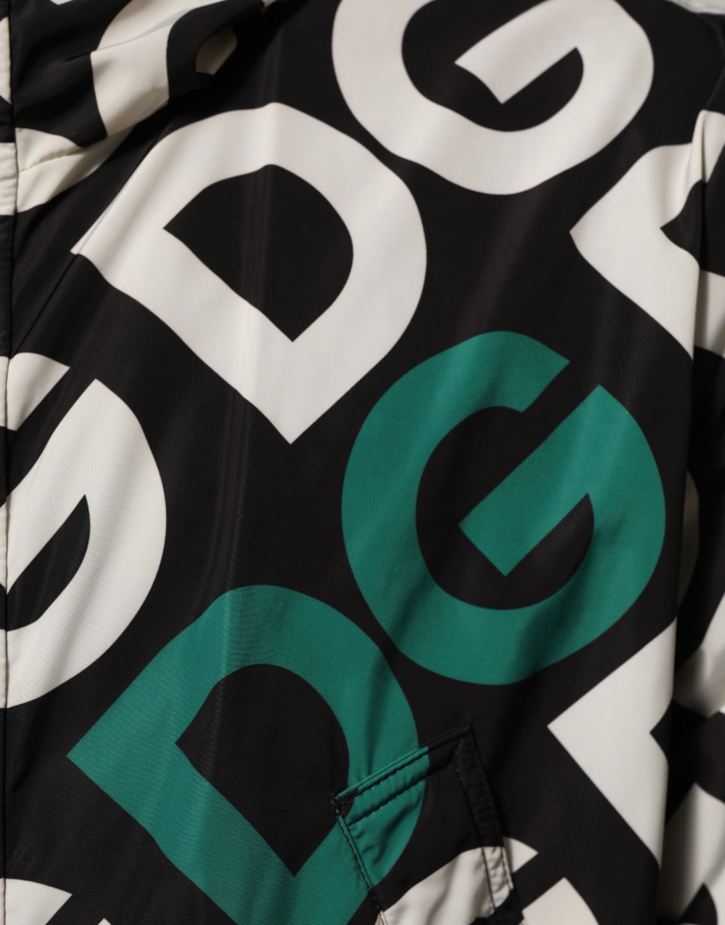 Dolce & Gabbana Negro Blanco Logo Estampado Abrigo con Capucha Chaqueta para Hombre