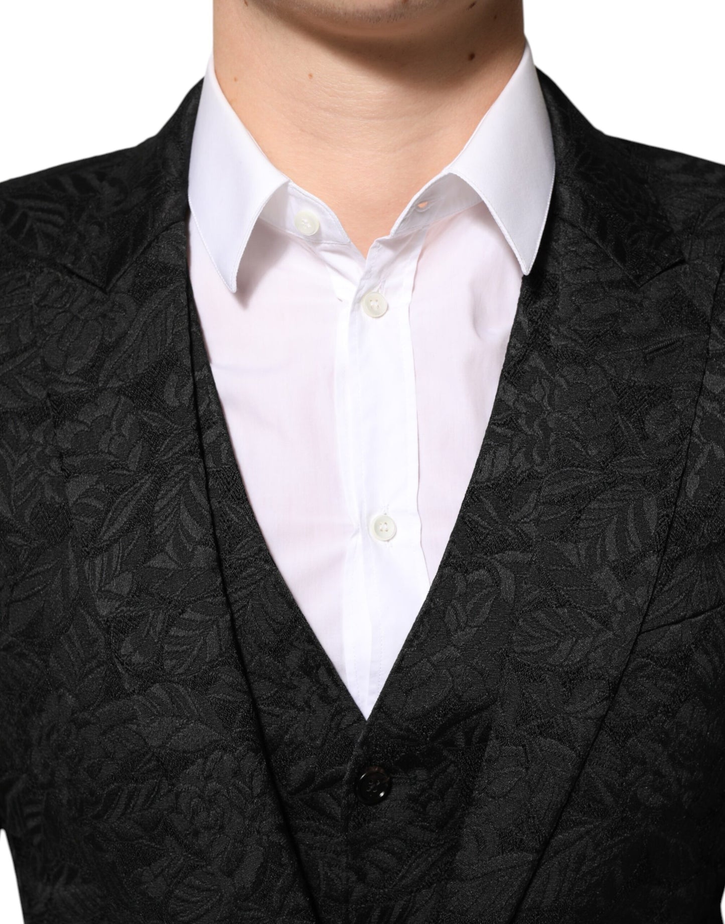 Traje Martini de 3 Piezas de Brocado Jacquard Negro Dolce & Gabbana