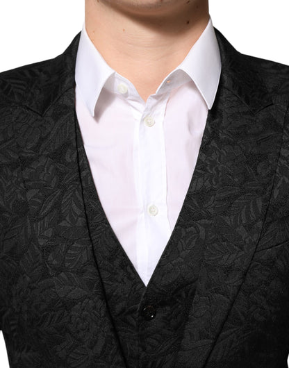 Traje Martini de 3 Piezas de Brocado Jacquard Negro Dolce & Gabbana