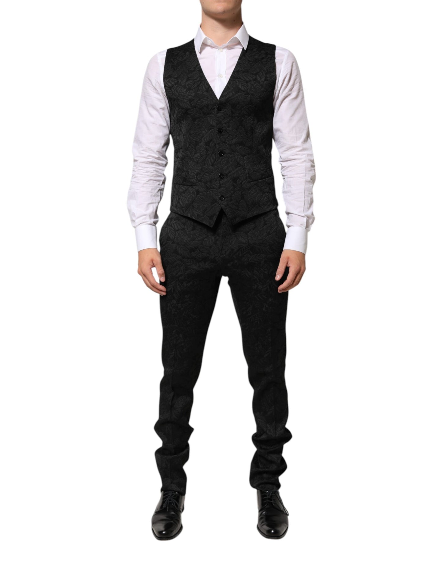 Traje Martini de 3 Piezas de Brocado Jacquard Negro Dolce & Gabbana