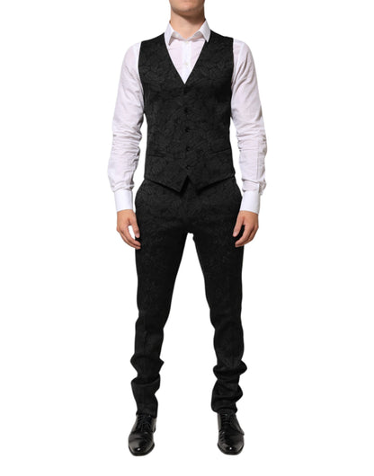 Traje Martini de 3 Piezas de Brocado Jacquard Negro Dolce & Gabbana