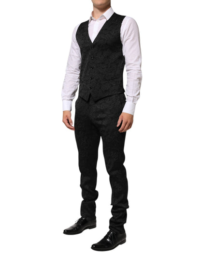 Traje Martini de 3 Piezas de Brocado Jacquard Negro Dolce & Gabbana
