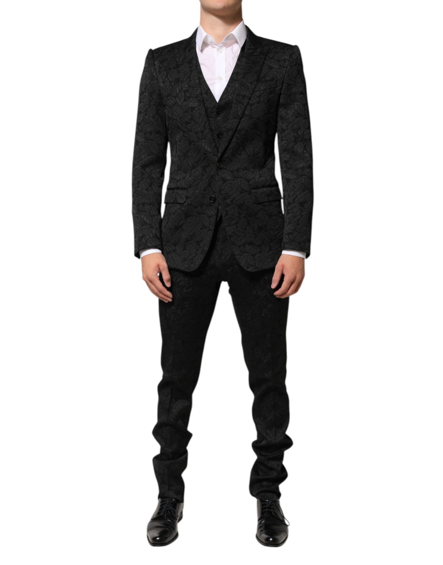 Traje Martini de 3 Piezas de Brocado Jacquard Negro Dolce & Gabbana