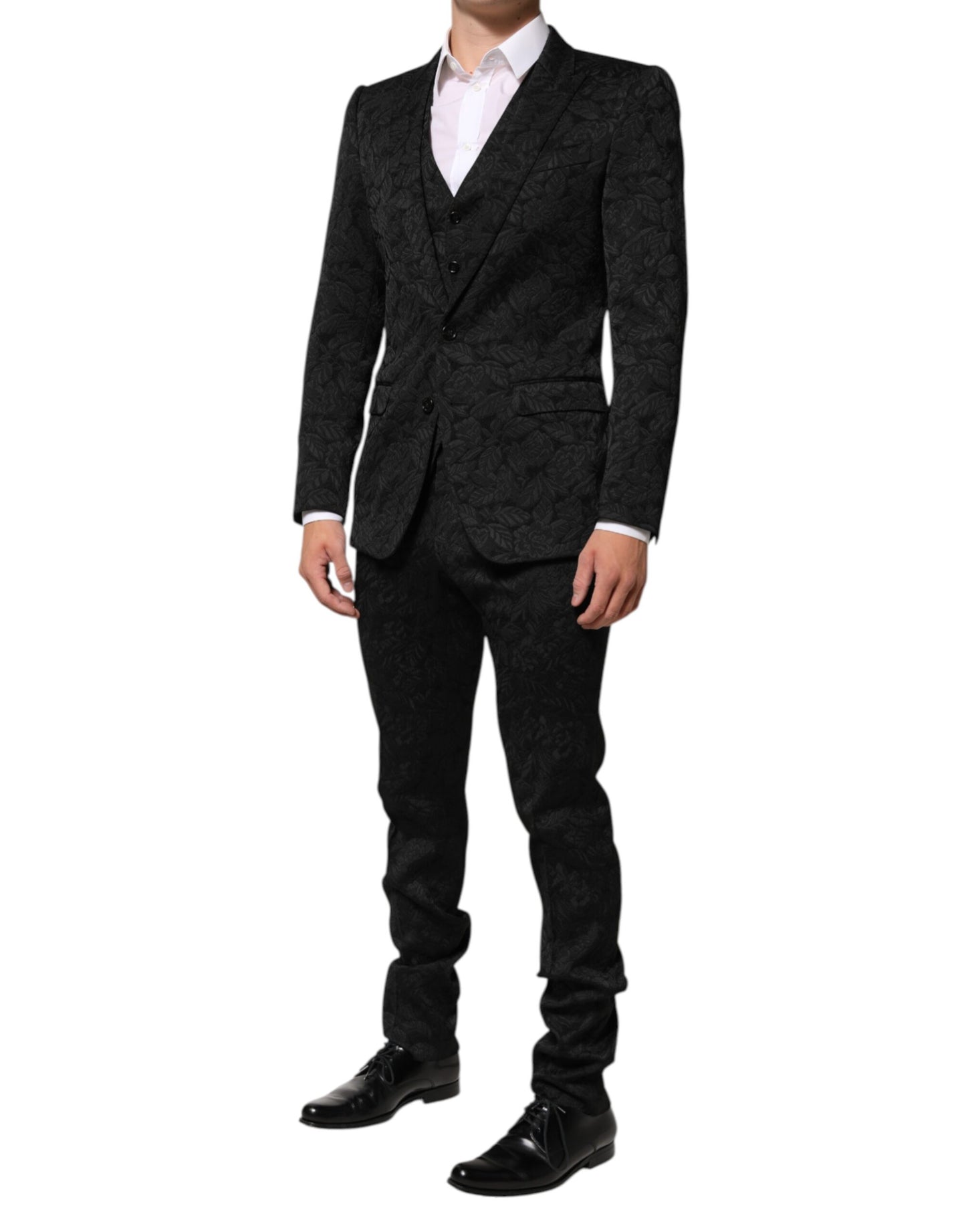 Traje Martini de 3 Piezas de Brocado Jacquard Negro Dolce & Gabbana