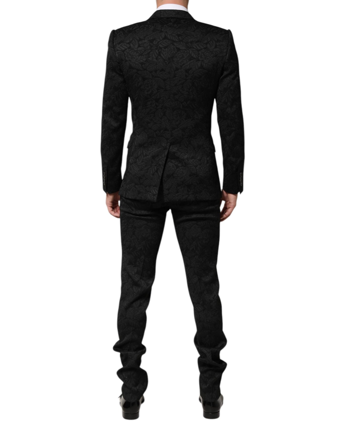 Traje Martini de 3 Piezas de Brocado Jacquard Negro Dolce & Gabbana