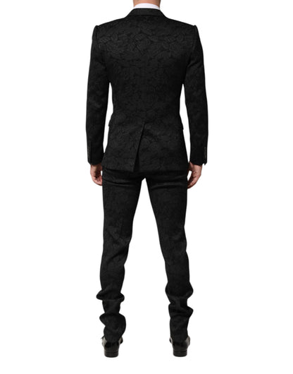 Traje Martini de 3 Piezas de Brocado Jacquard Negro Dolce & Gabbana