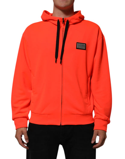Sudadera con capucha de poliéster fluorescente rojo con parche del logo de Dolce & Gabbana
