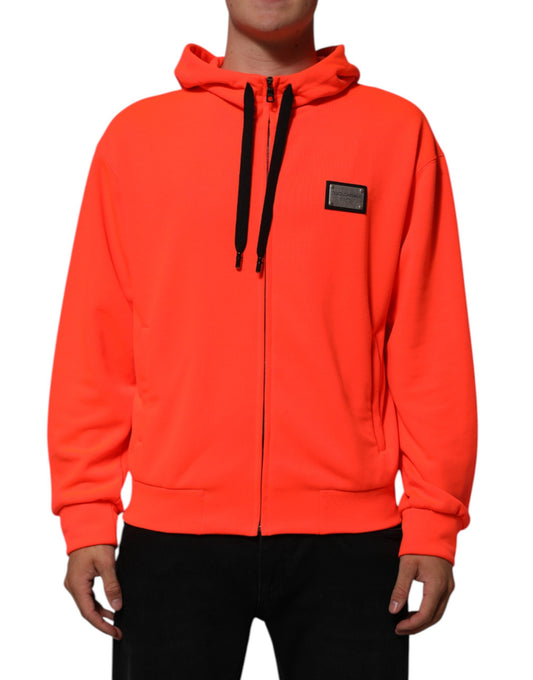 Sudadera con capucha de poliéster fluorescente rojo con parche del logo de Dolce & Gabbana