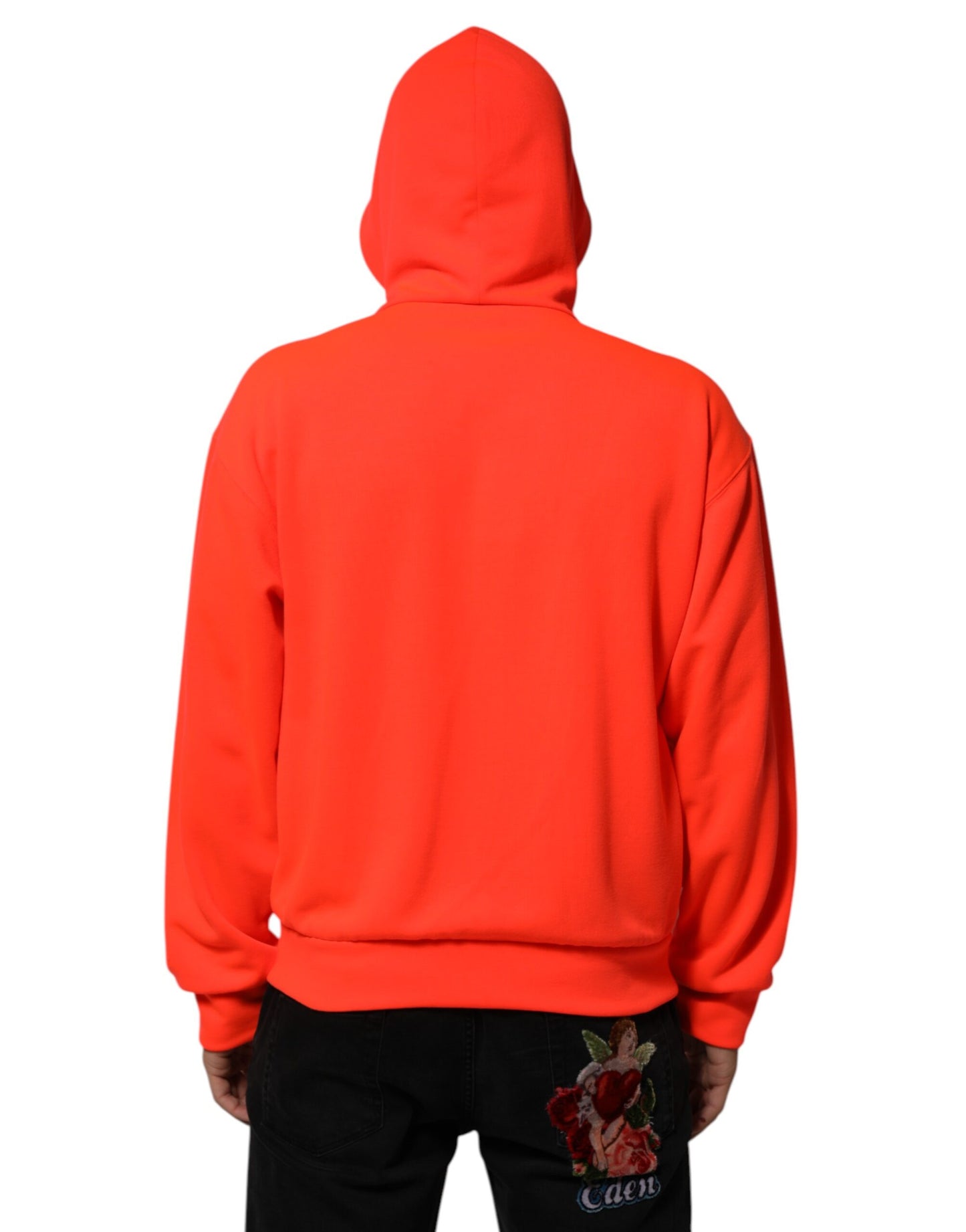 Sudadera con capucha de poliéster fluorescente rojo con parche del logo de Dolce & Gabbana