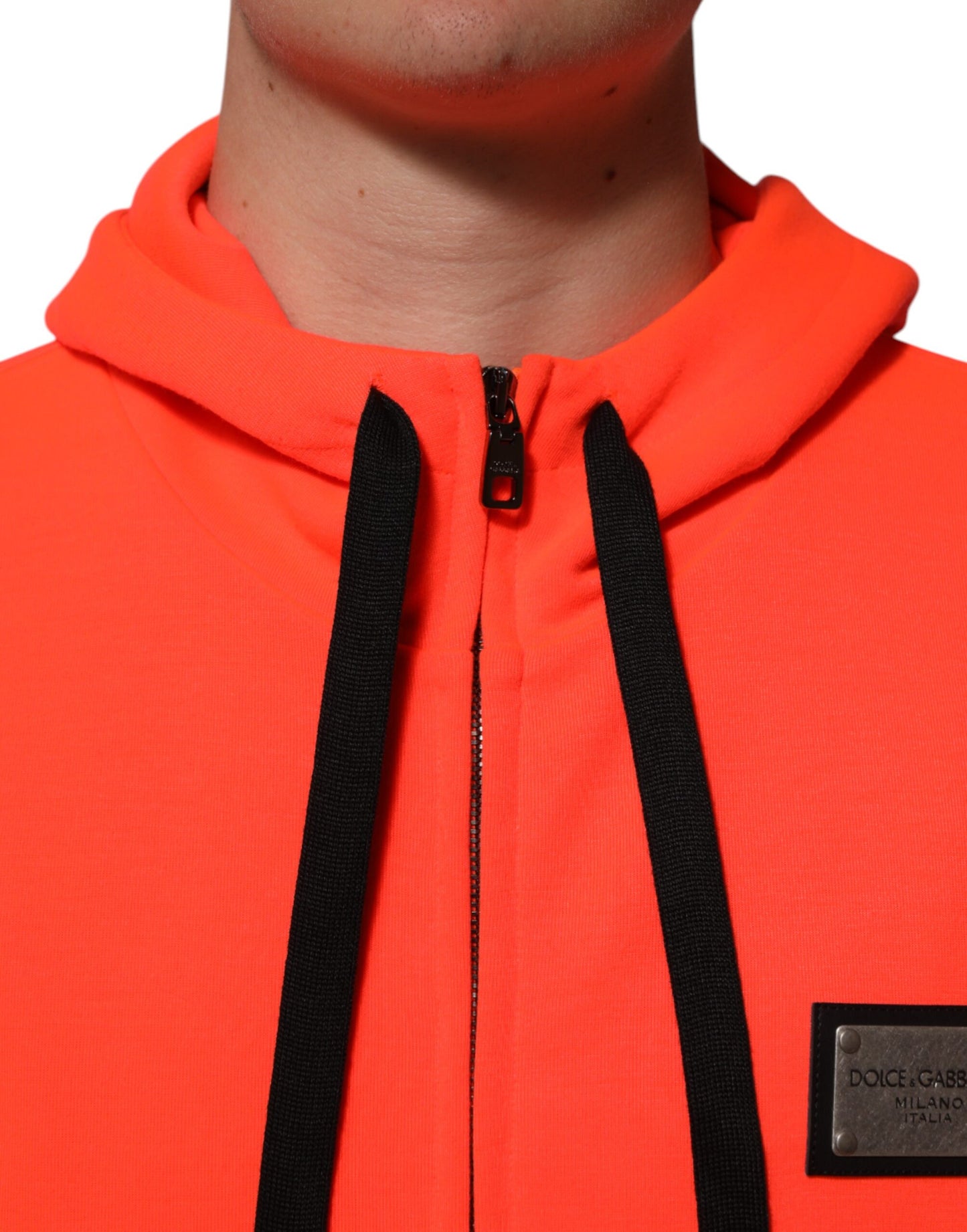 Sudadera con capucha de poliéster fluorescente rojo con parche del logo de Dolce & Gabbana