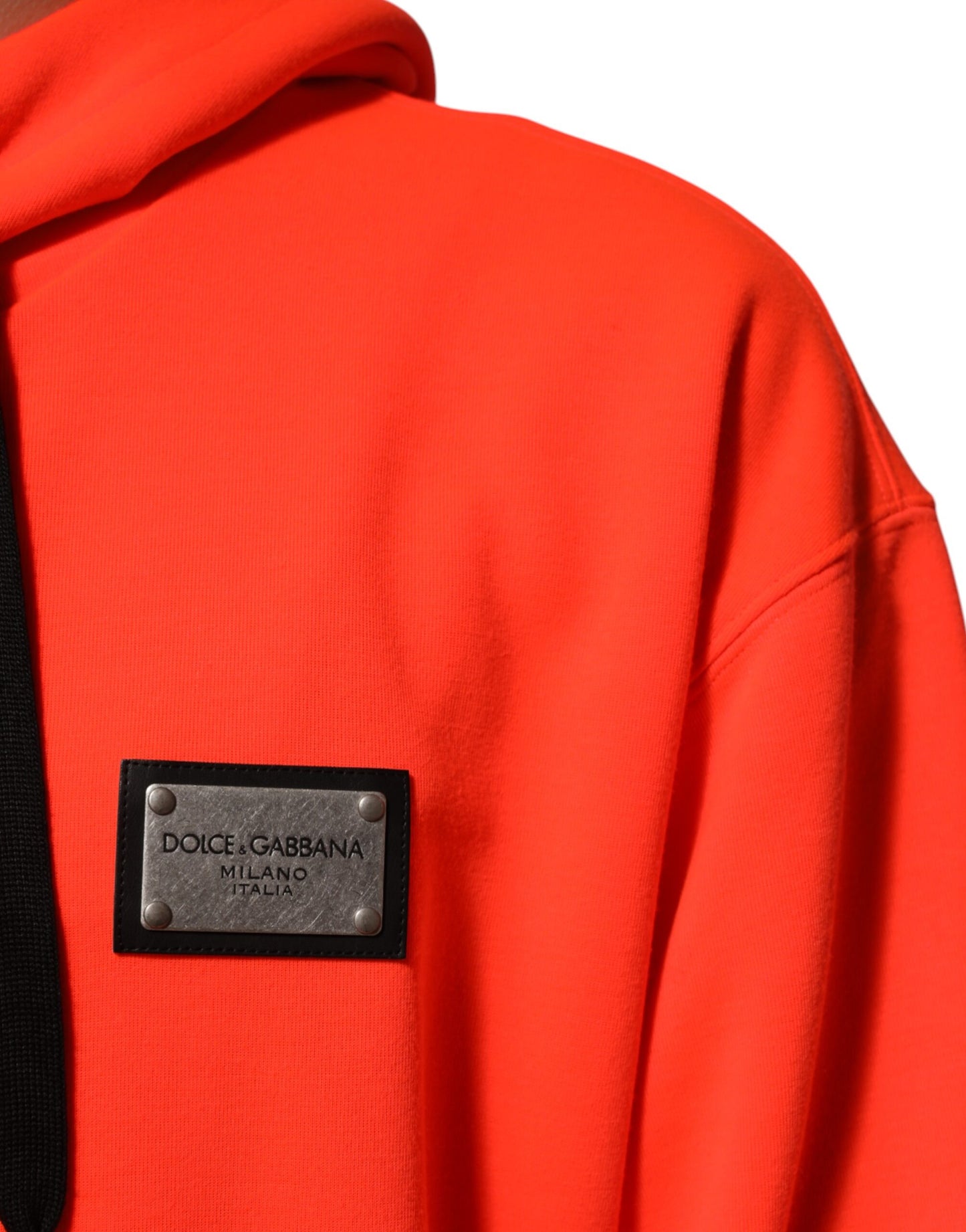 Sudadera con capucha de poliéster fluorescente rojo con parche del logo de Dolce & Gabbana