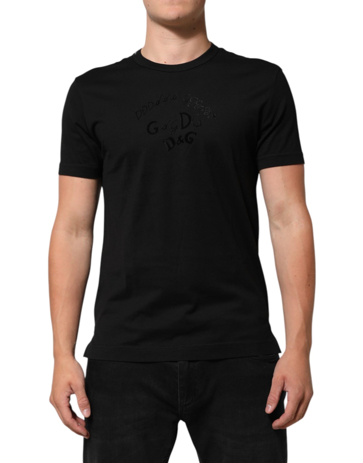 Dolce & Gabbana Camiseta de terciopelo de algodón negro con logo estampado para hombre
