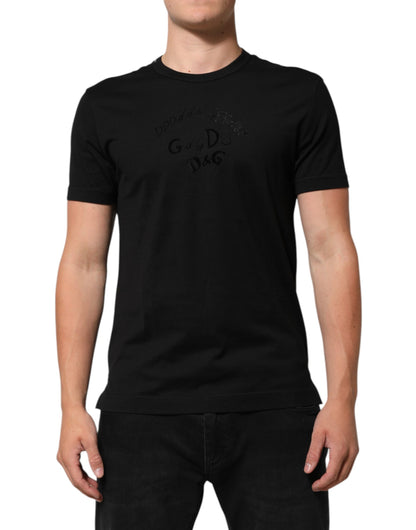 Dolce & Gabbana Camiseta de terciopelo de algodón negro con logo estampado para hombre