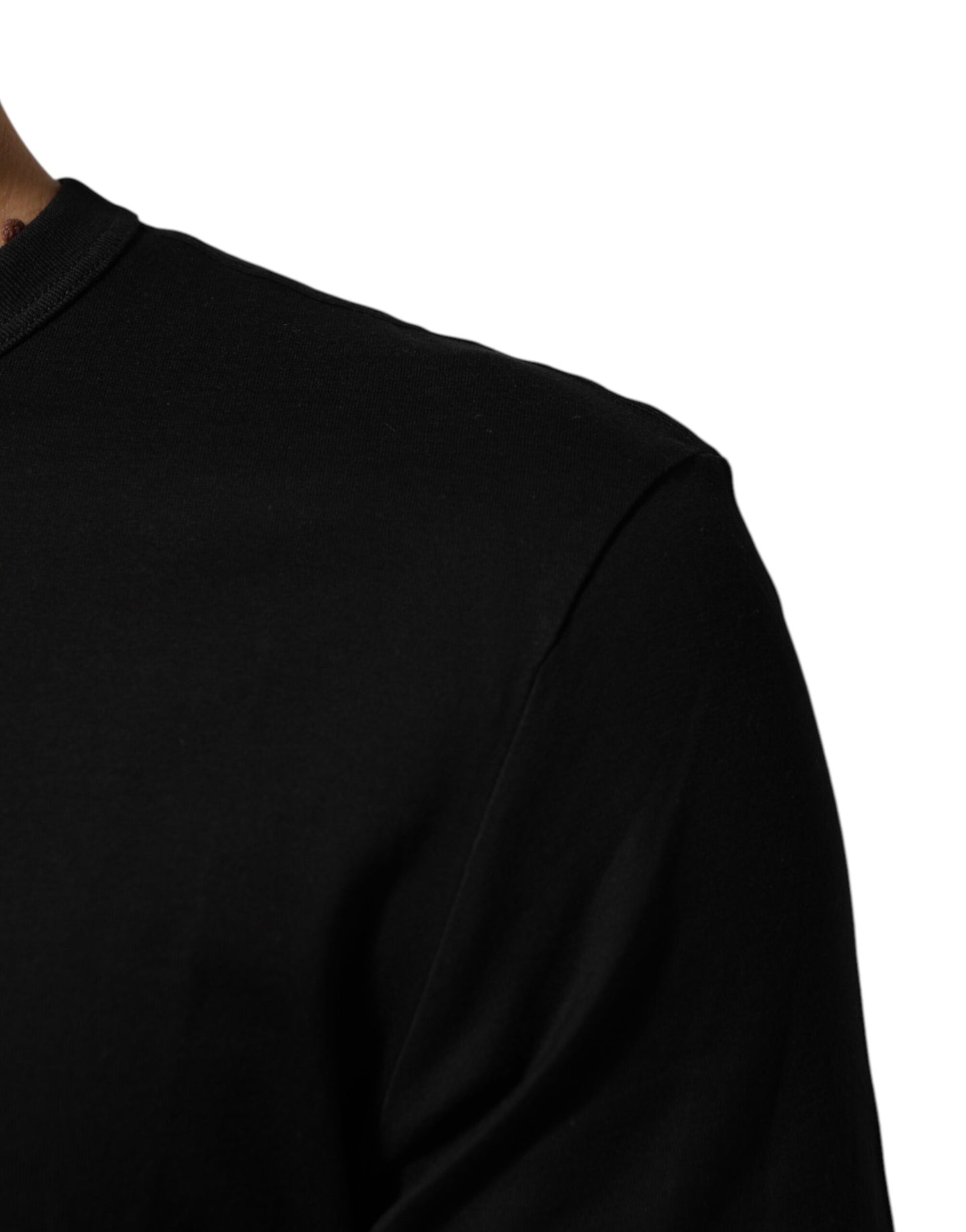 Dolce & Gabbana Camiseta de terciopelo de algodón negro con logo estampado para hombre