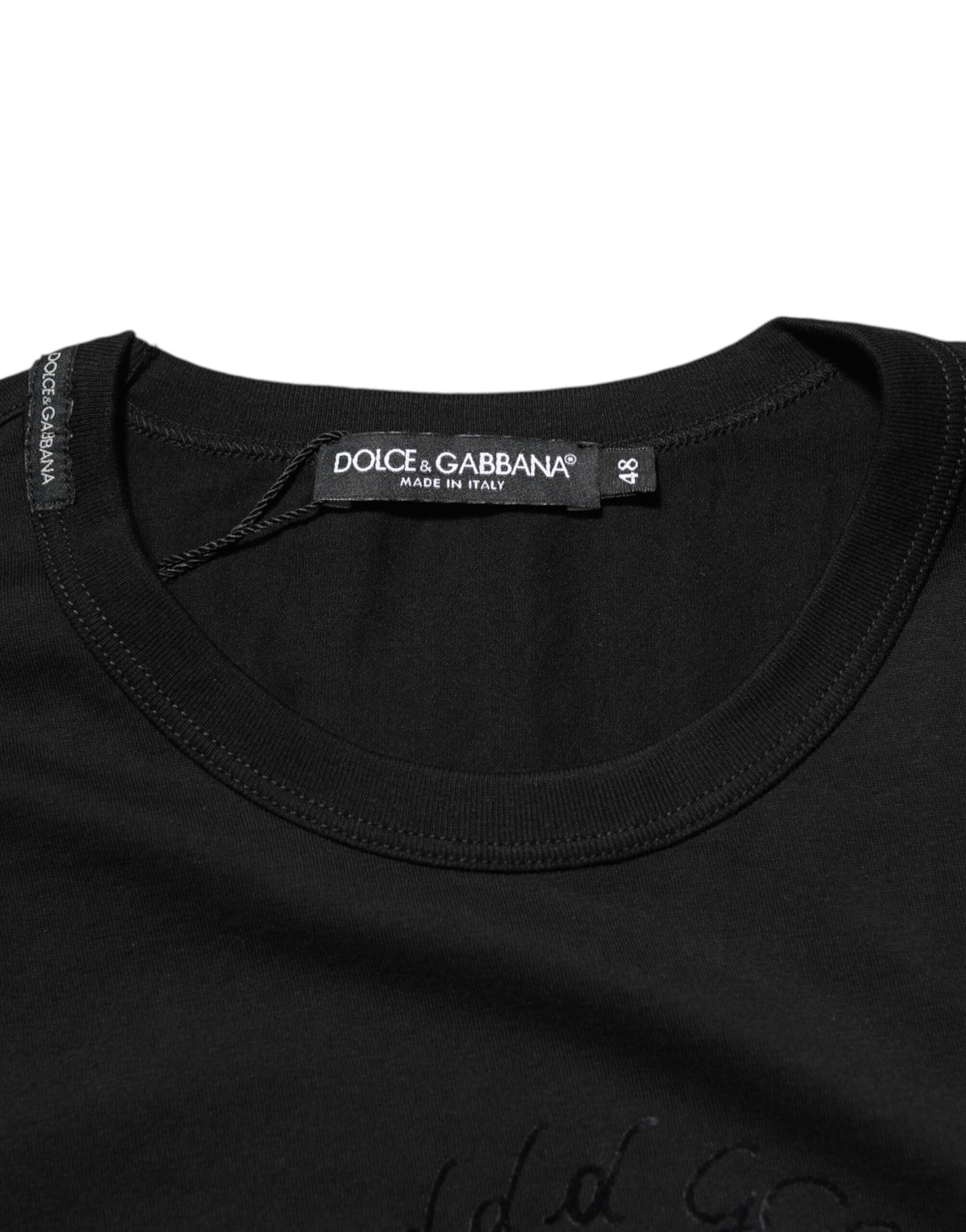 Dolce & Gabbana Camiseta de terciopelo de algodón negro con logo estampado para hombre