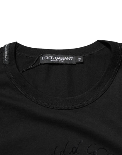 Dolce & Gabbana Camiseta de terciopelo de algodón negro con logo estampado para hombre