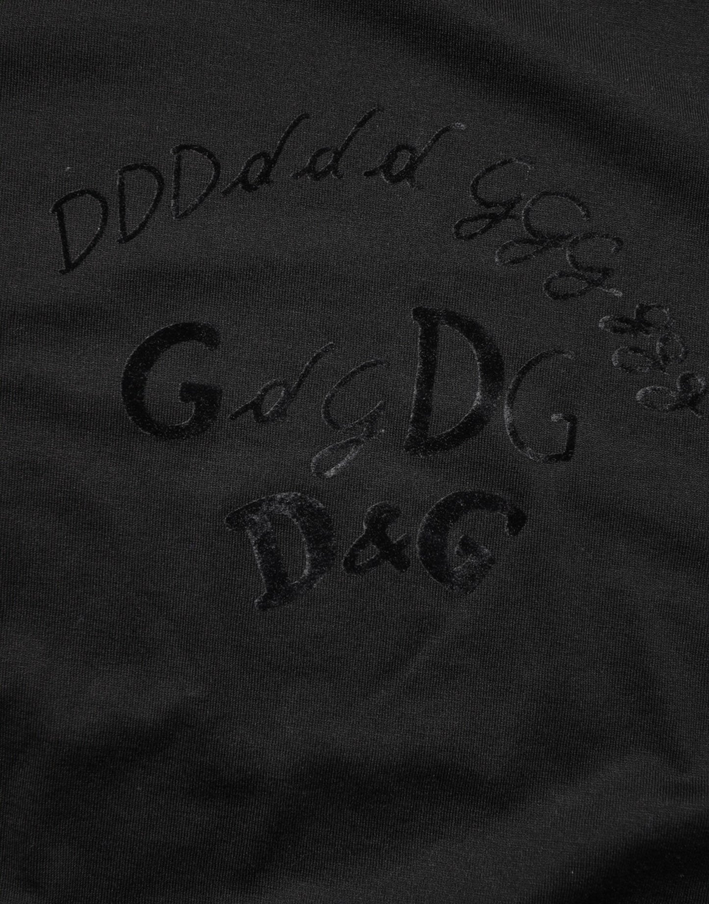 Dolce & Gabbana Camiseta de terciopelo de algodón negro con logo estampado para hombre