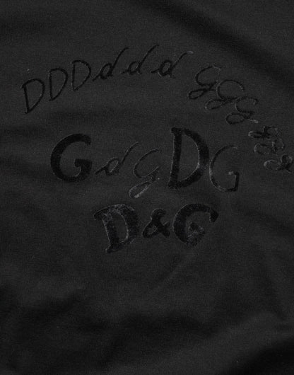 Dolce & Gabbana Camiseta de terciopelo de algodón negro con logo estampado para hombre