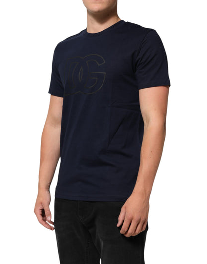 Camiseta de hombre Dolce & Gabbana de algodón azul oscuro con logo DG estampado
