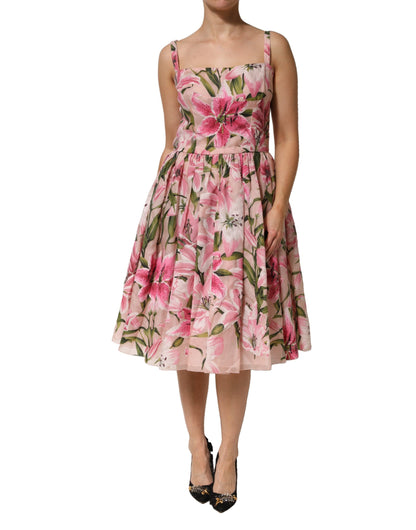 Vestido sin mangas midi con estampado floral de lirios de Dolce & Gabbana rosa