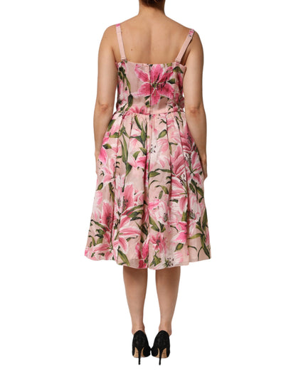 Vestido sin mangas midi con estampado floral de lirios de Dolce & Gabbana rosa